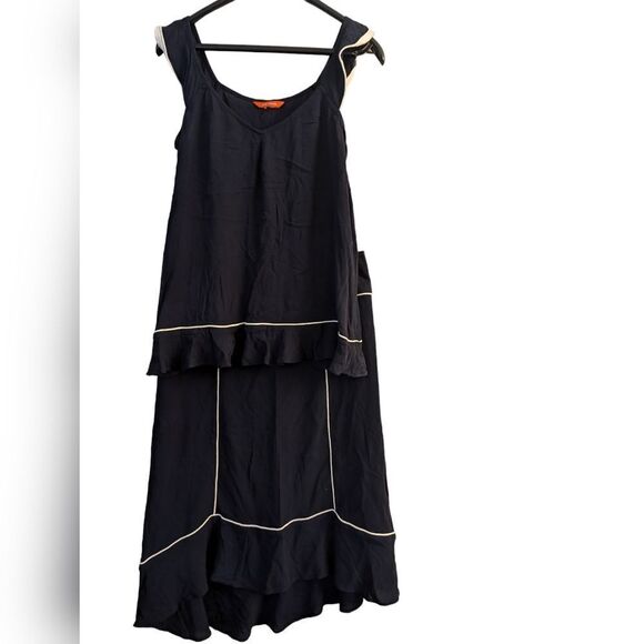 Navy tank top and hi-low midi skirt , 2 piece set, white detailing size S - Picture 1 of 4